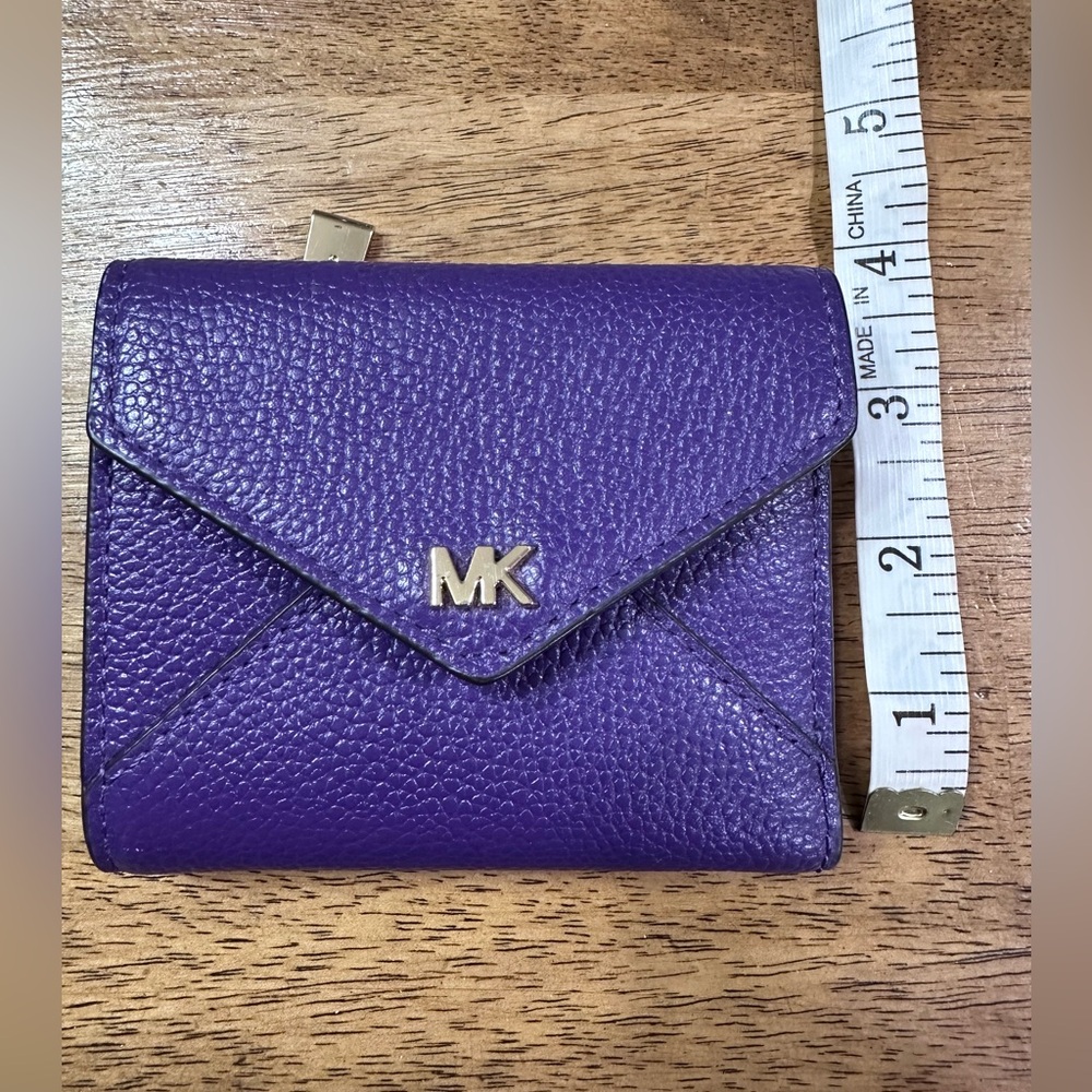 Michael Kors Vibrant Purple Pebbled Lester Tri fold Wallet